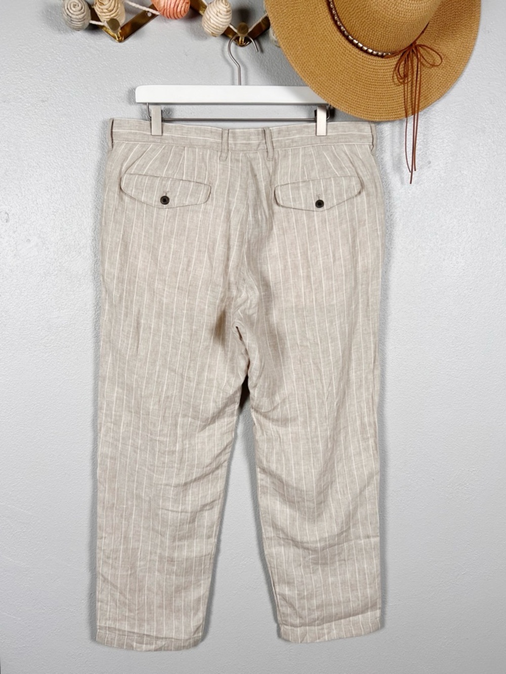 J. Crew Classic Fit Linen Trousers 36x30 Khaki Ivory Pinstripe NWT Men's - Picture 6 of 10